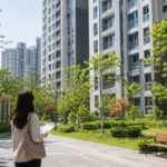 구입할 아파트를 바라보고 있는 사람