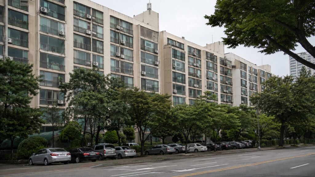 서울의 오래된 대단지 아파트가 빽빽하게 들어선 모습을 담은 도시 풍경 이미지