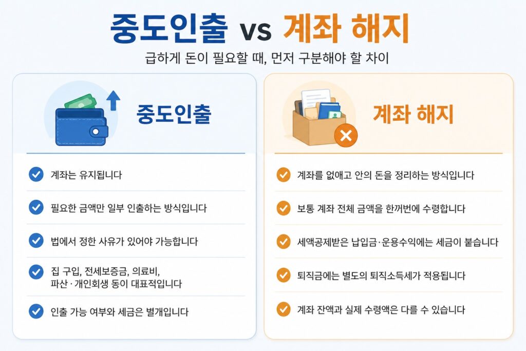 IRP 중도인출과 계좌해지 차이점 설명